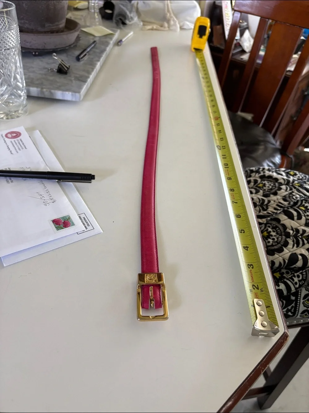 Beacon Hill  belt  fuchsia smooth Leather  gold tone buckle .75”w  size S